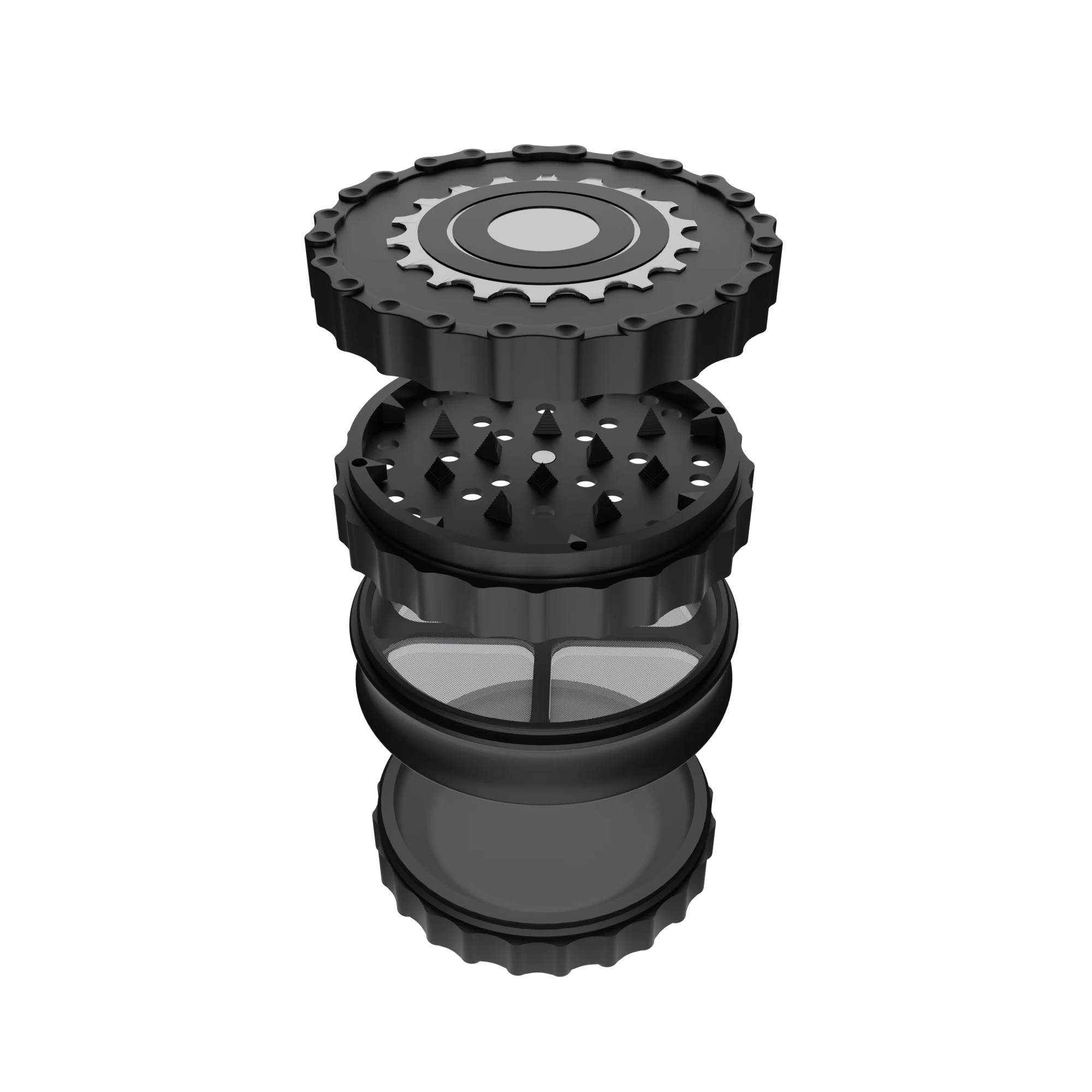 The Sprocket Grinder, Premium Zinc Alloy Dry Herb Grinder with Magnetic Lock and Pollen Catcher