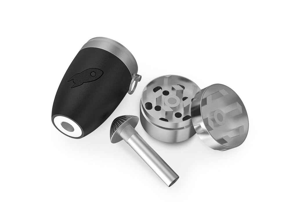 The Rocket Plus Keychain Grinder with Dry Herb Storage, Built-In Funnel and Telescopic Pipe
