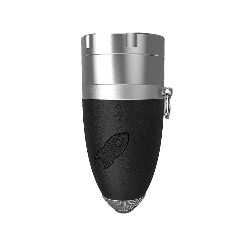 The Rocket Plus Keychain Grinder with Dry Herb Storage, Built-In Funnel and Telescopic Pipe